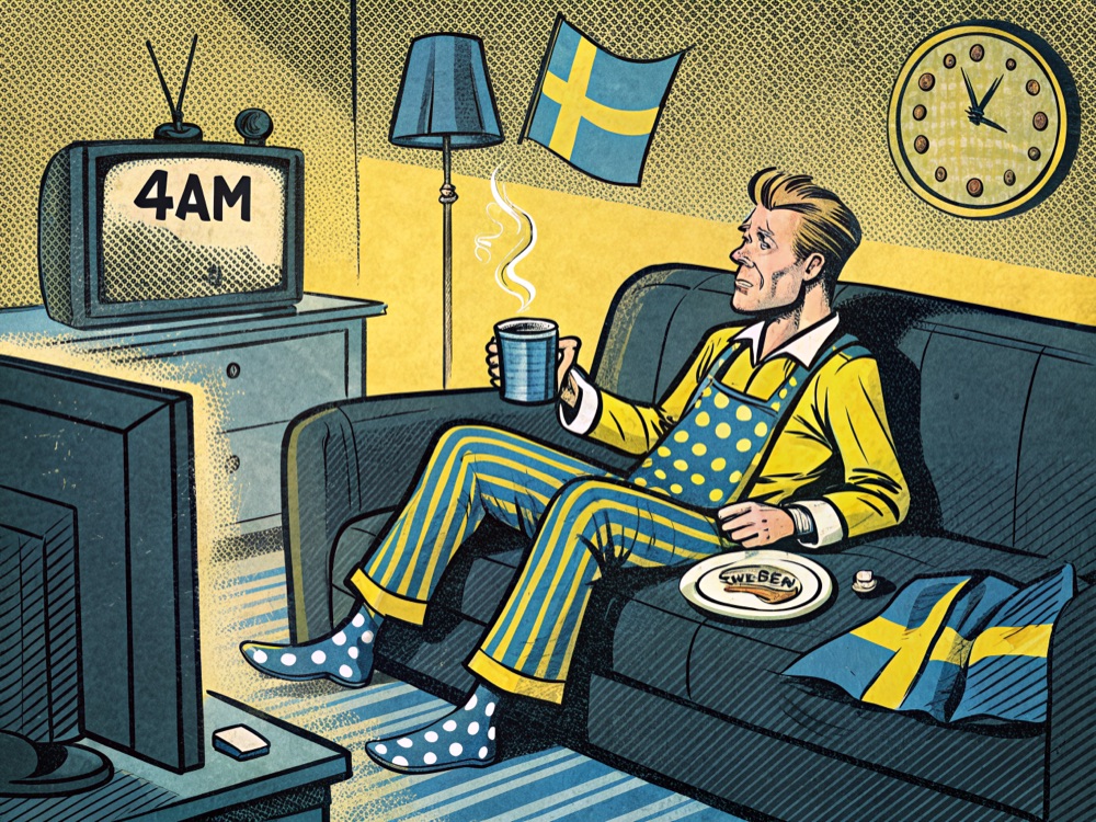 Serieruta: trött svensk supporter framför tv:n klockan fyra på natten